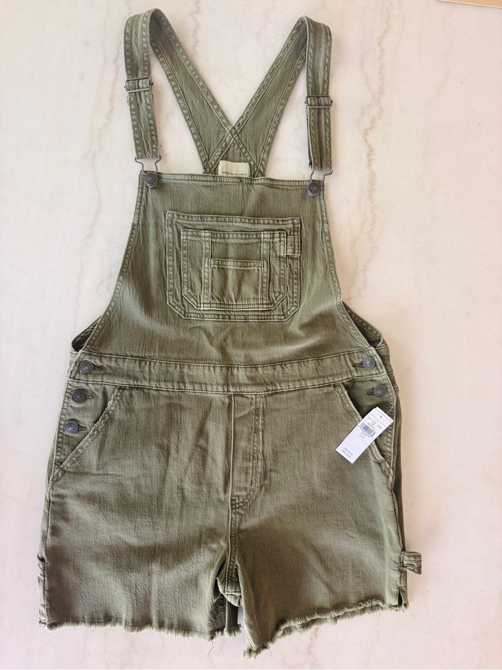 American Eagle Outfitters Olive Green Denim Short Overalls - Women’s